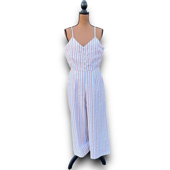 BP. Wide Leg Cropped Palazzo Pant Jumpsuit Striped Side Zip Tie Waist Women’s L - Picture 4 of 13